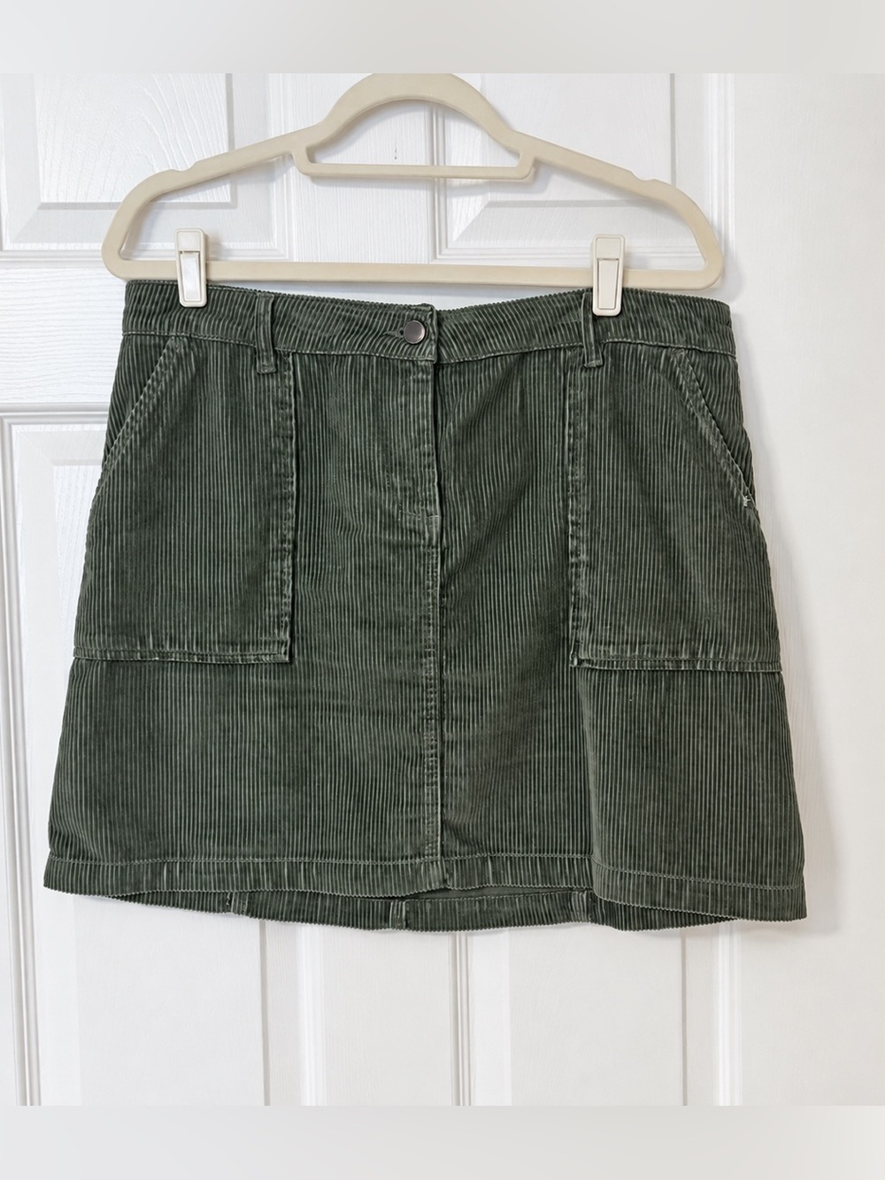 NEXT Corduroy Botton Front Mini Skirt Forest Green Pockets UK Size 14/ US 10